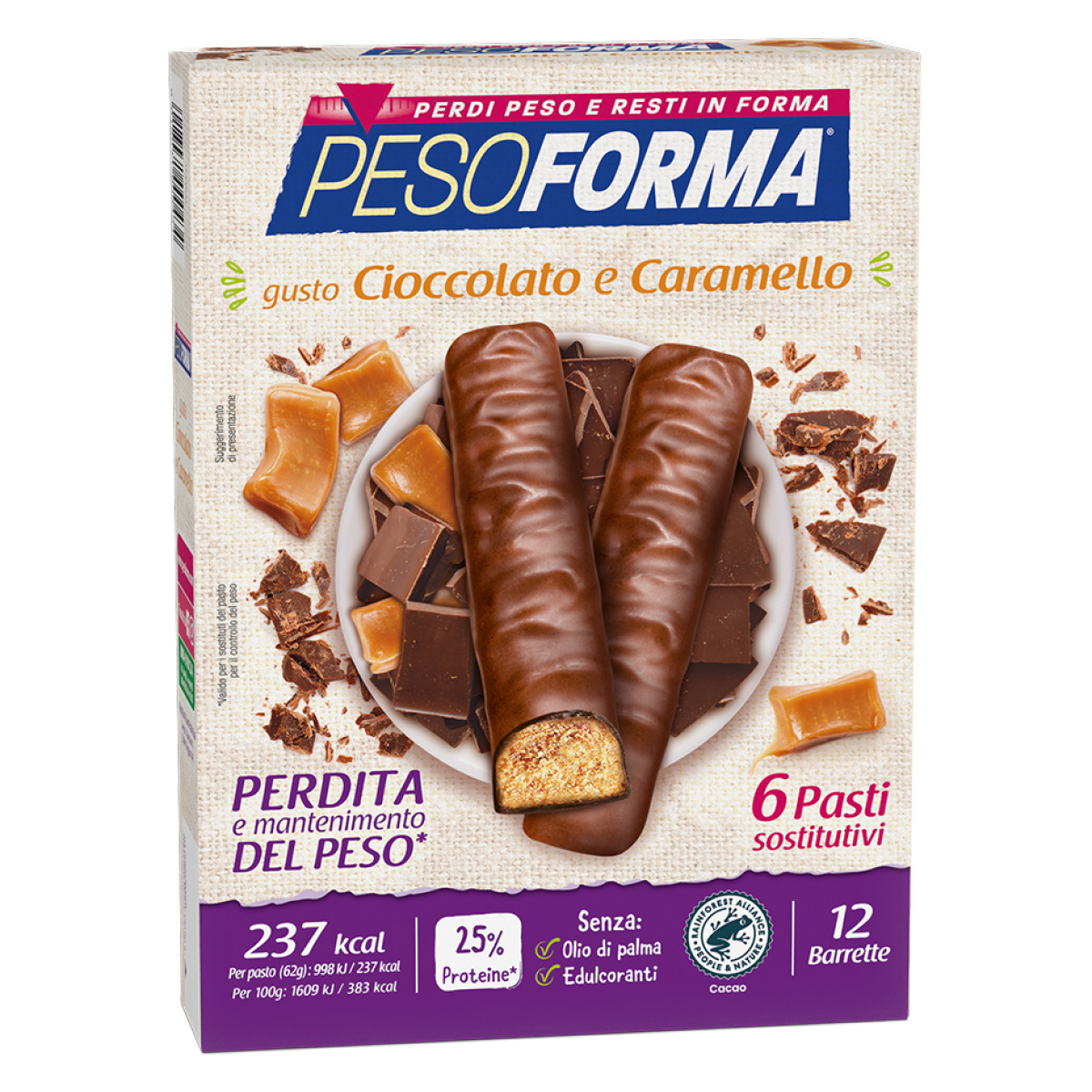 Pesoforma Barrette Cioccolato Caramello 12 Pezzi