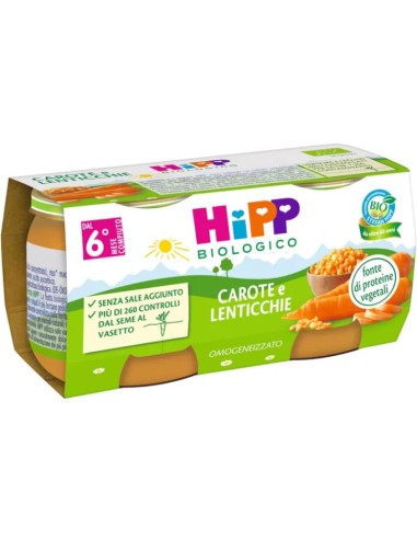 Hipp Bio Omogeneizzato Carote e Lenticchie 2x80g