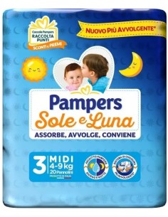 Pampers Sole Luna Pannolini Taglia 3 Midi (4-9 kg) 20 Pezzi