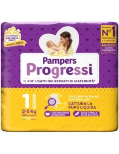 Pampers Progressi New Born Taglia 1 (2-5 Kg) 28 Pezzi