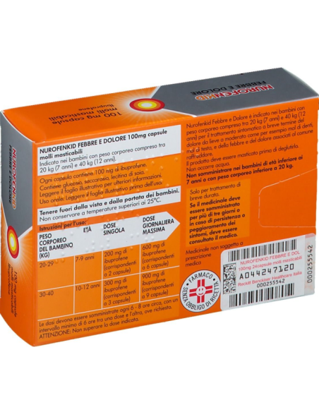 Nurofenkid Febbre Dolore 24 Capsule Molli Masticabili 100mg