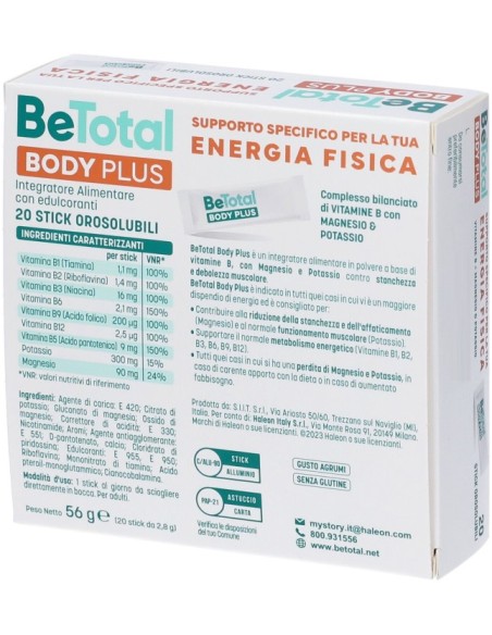 Be-Total Body Plus Magnesio e Potassio Vitamina B Adulti 20 Bustine