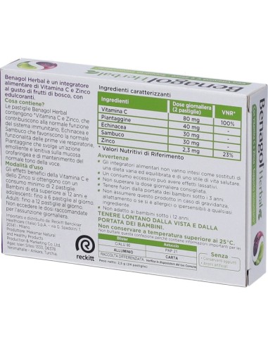 Benagol Herbal Frutti di Bosco 24 Pastiglie