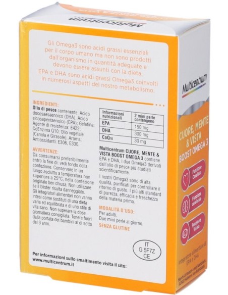 Multicentrum Cuore, Mente e Vista Boost Omega 3 Mini Perle - 60 Mini Perle