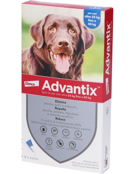 Advantix Spot On Per Cani da 25 a 40 Kg - 6 Pipette da 4,0 ml