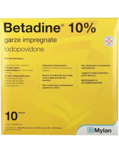 Betadine 10 garze 10cm x 10cm 250mg