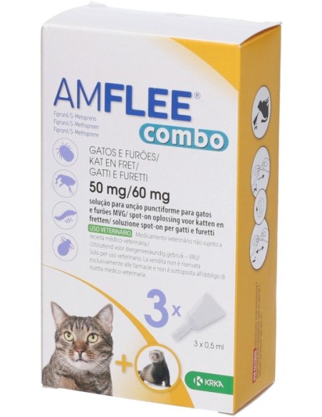 Amflee Combo 50mg/60mg Spot On Antiparassitario Gatti e Furetti 3 Pipette