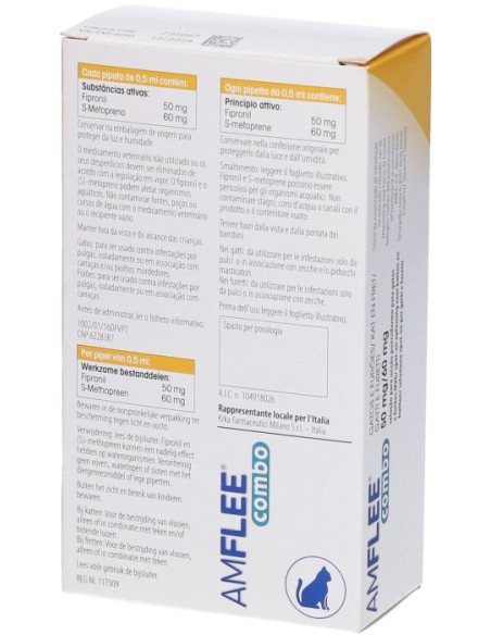 Amflee Combo 50mg/60mg Spot On Antiparassitario Gatti e Furetti 3 Pipette