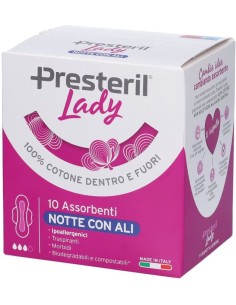 Lady Presteril 10 Assorbenti Notte Cotone con Ali Ripiegati