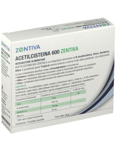 Acetilcisteina 600 Zentiva 10 Bustine Gusto Tropical