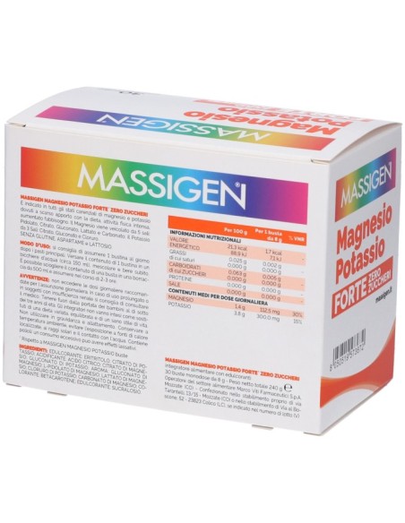 Massigen Magnesio e Potassio FORTE Zero Zuccheri 30 Bustine